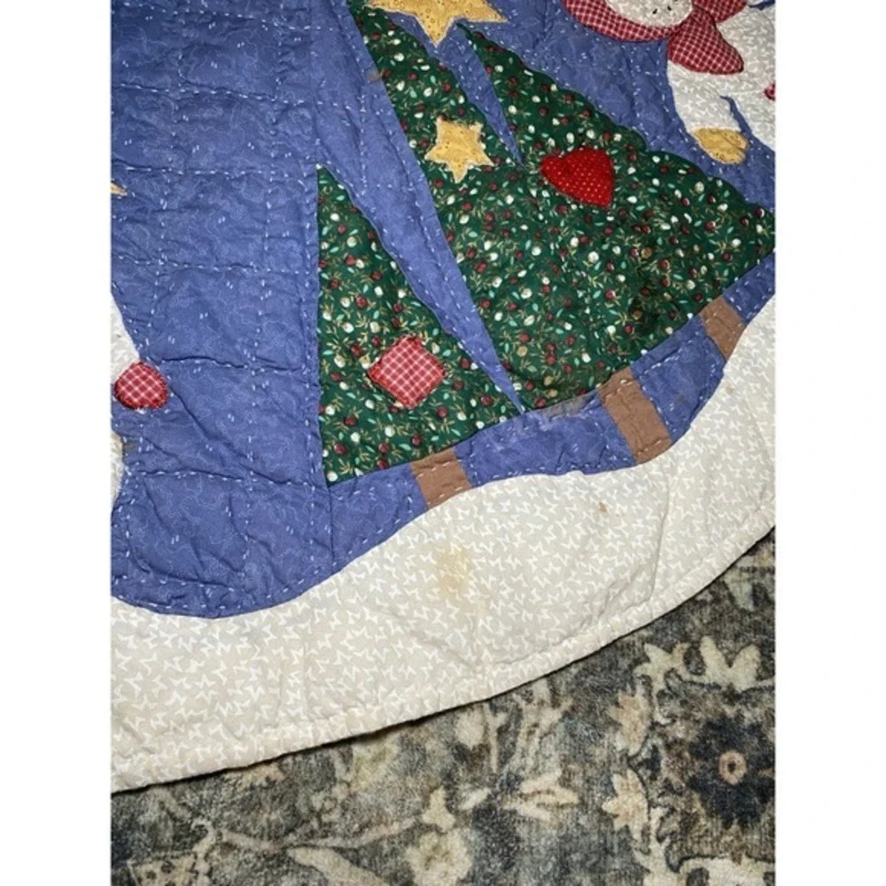Vintage Quilted Applique‎ Christmas Tree Skirt Snowman Frosty